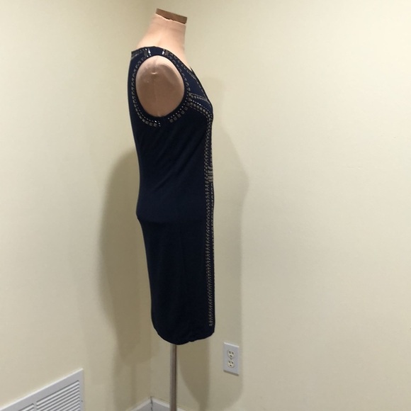Carmen Marc Valvo Cocktail Dress Size Small Navy Blue Studded - Picture 4 of 8